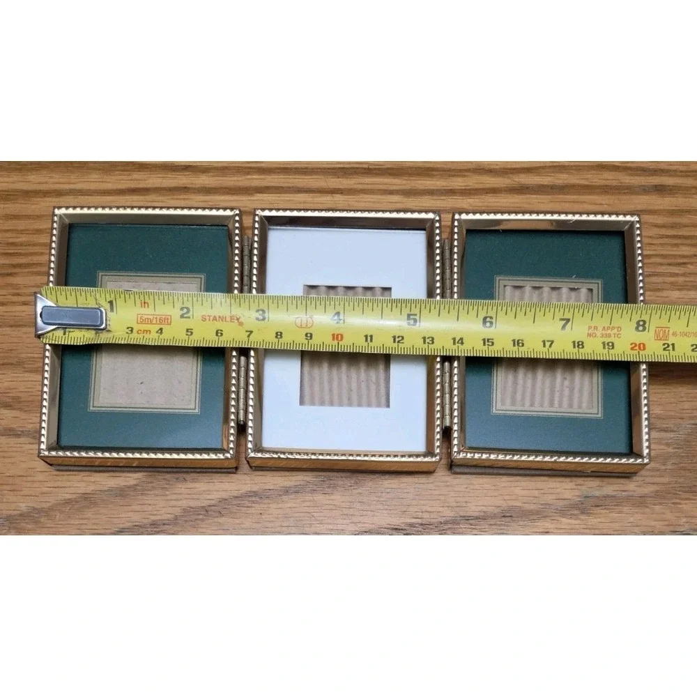 Tri Fold Picture Frame Photo Gold Tone Metal Hinged Vintage Lot Of 3 Cottagecore